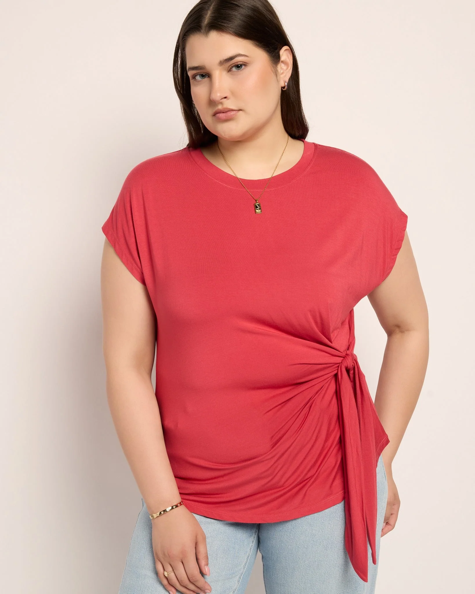 Plus Size Tidal Tied Waist Tee